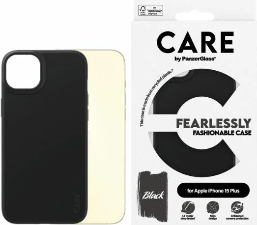 Mbështjellës PanzerGlass CARE Fearlessly Fashionable për iPhone 15 Plus, i zi