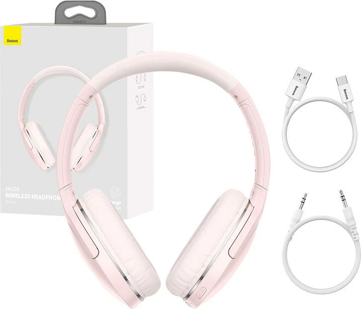 Kufje pa tela over-ear, Baseus, Encok D02 Pro NGD02-C01, Bluetooth 5.0, 40 orë bateri, 40mm drivera, e palosshme, rozë