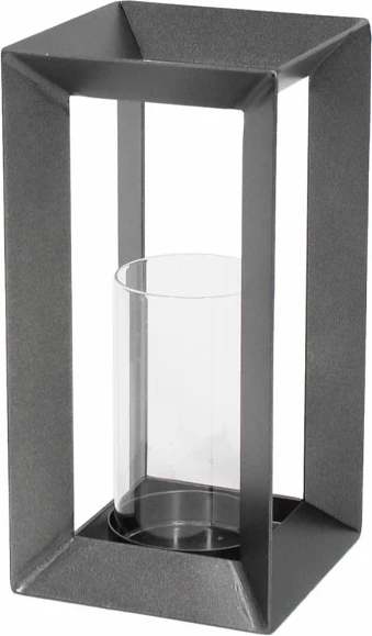 Mbajtës qirinjsh tealight, metal gri, xham, 14x14x28cm