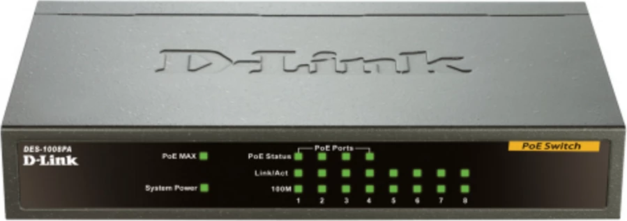 Switch, D-Link DES-1008PA 8 porta Fast Ethernet me PoE, zi
