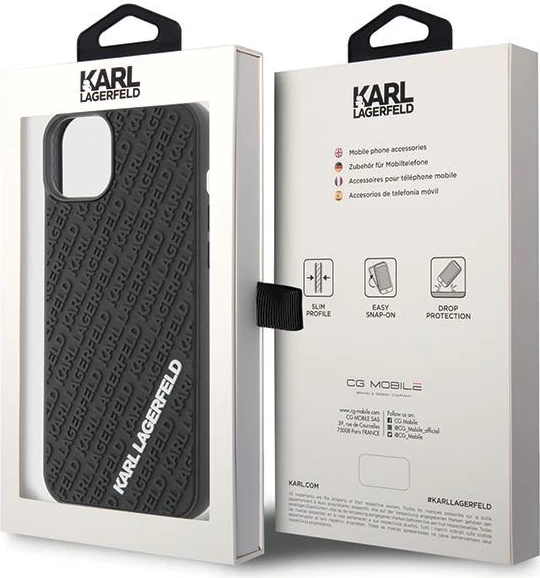 Mbështjellës Karl Lagerfeld 3D Rubber Multi Logo për iPhone 15 Plus, i zi