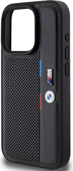 Mbështjellës BMW Perforated Tricolor Line për iPhone 15 Pro, i zi
