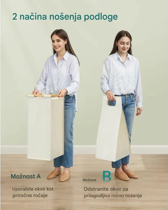 shportë rrobash SONGMICS RLH100W01 100L me 2 ndarje, raft sipër dhe xhepa anësorë, bambu/oxford, 63x33x78 cm, krem e bardhë