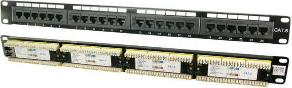 Patch panel, LogiLink, NP0004, CAT6 24 porta, 19", RJ-45, e zezë