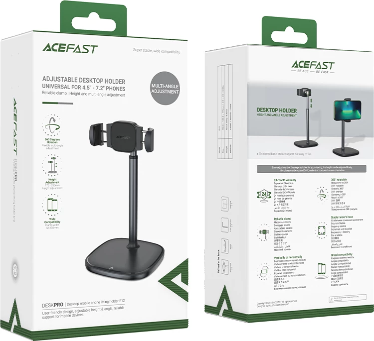 Mbajtës telefoni tavoline Acefast E12, teleskopik, i zi