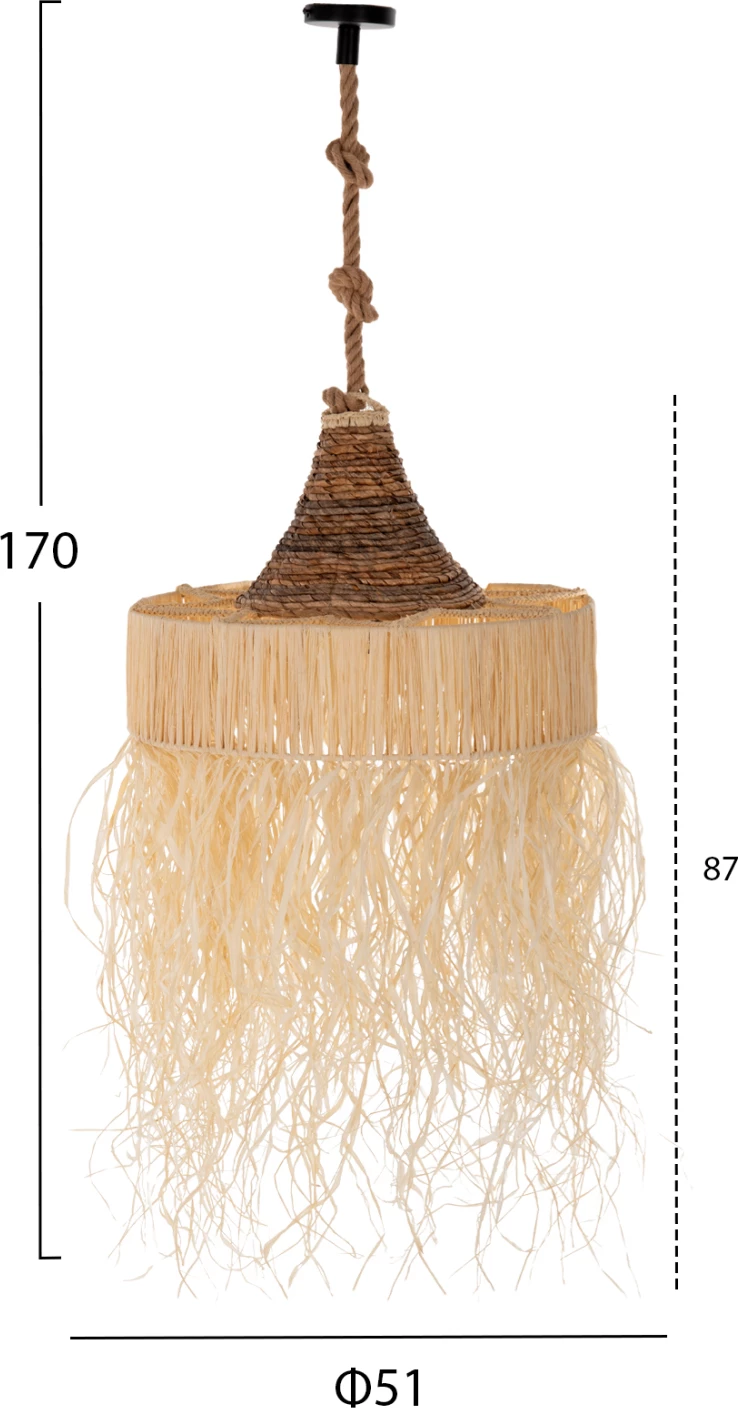 Llambë varëse tavani set FH11922, litar dhe fibra gjethe palme të thara, Φ51Χ155+H cm