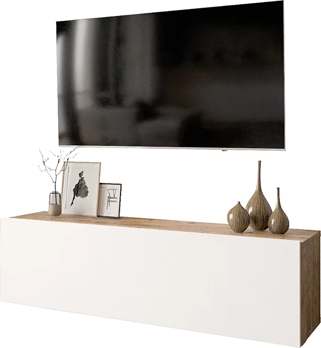 Njësi muri për TV, ngjyrë bardhë-lisi, 100x31,5x29,5cm