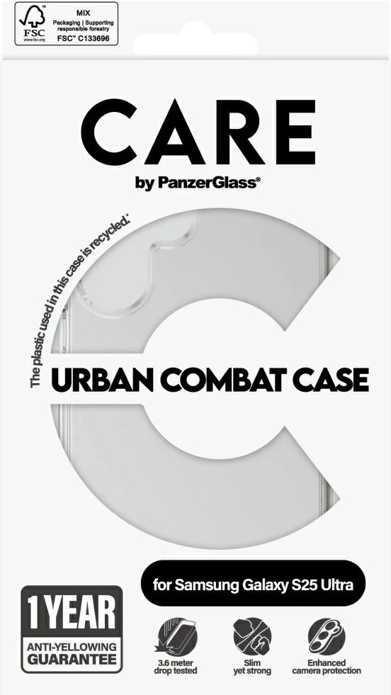 Mbështjellës PanzerGlass CARE Urban Combat Case për Samsung Galaxy S25 Ultra, Transparent