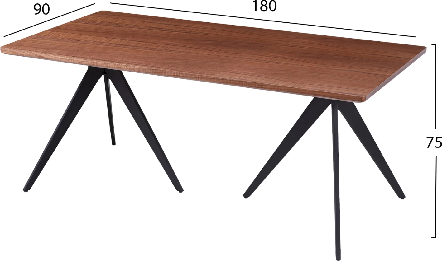 Tavolinë ngrënieje GRIPPEN FH9451.02 me furnir druri frashëri në stil rustik - këmbë trekëmbësh metalike të zeza 180x90x75H cm