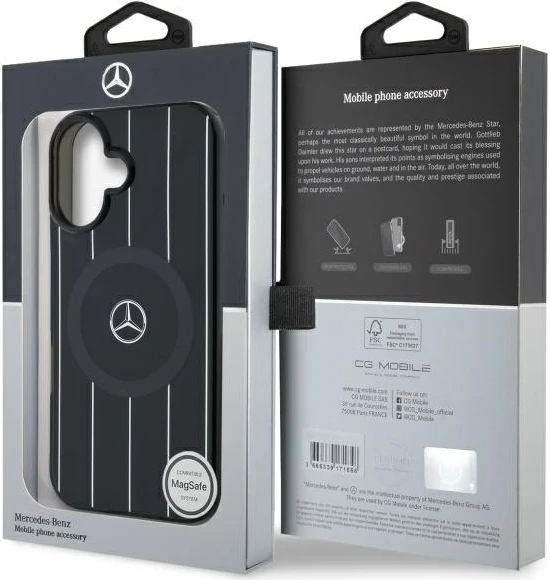 Mbështjellës Mercedes MB Double Layer Crossed Lines MagSafe për iPhone 16, zi