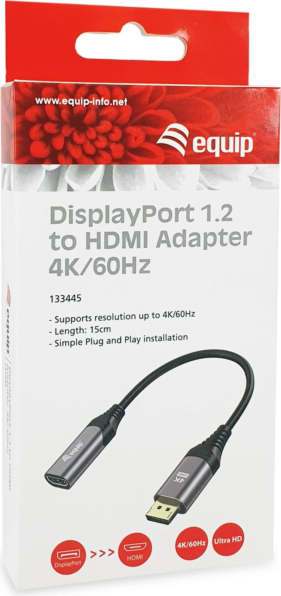 Adapter DisplayPort 1.2 në HDMI Equip, 4K/60Hz, 0.15 m, i zi, gri