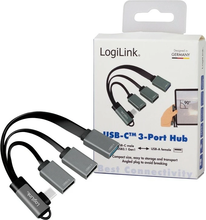Hub USB LogiLink UA0361, 3x USB-A, USB-C, 0.15m, zi/gri