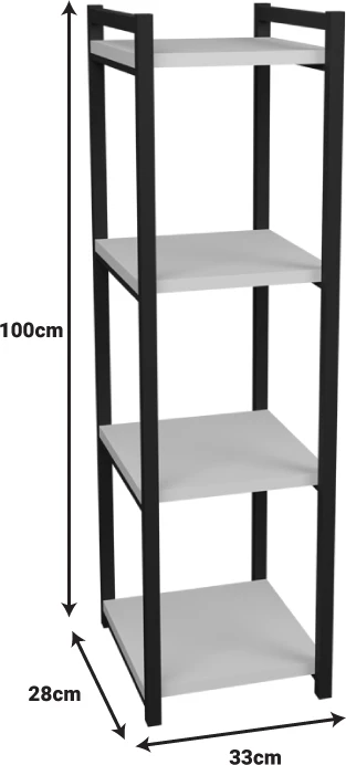 Raft dyshemeje Harvey metal i zi dhe melaminë e bardhë 33x28x100cm