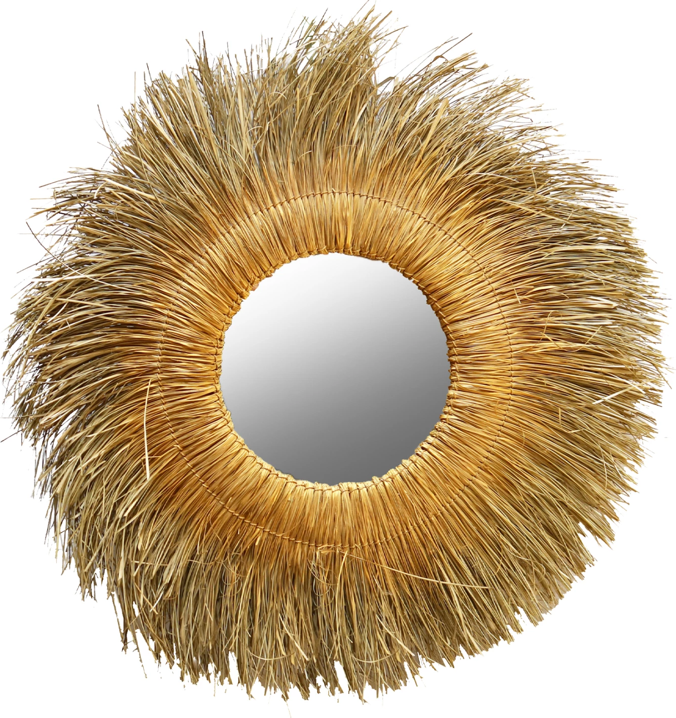 Pasqyrë muri rrethore, kornizë prej bari pandan, ngjyrë natyrale-ari, 110x5x110cm, FH7743