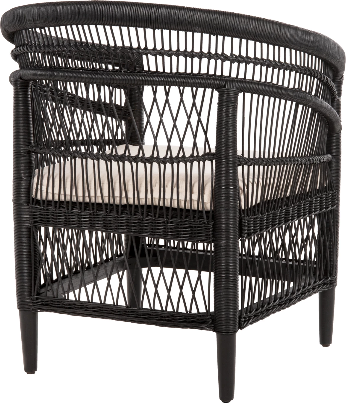 Karrige Malawi FH9635.03 dru mahogany me rattan, jastëk bardhë e zi, 80x70x86H cm