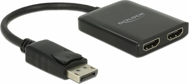 Adapter DisplayPort DeLOCK 1.4 në 2x HDMI MST, i zi
