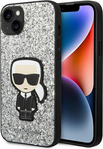 Mbështjellës Karl Lagerfeld KLHCP14MGFKPG për iPhone 14 Plus 6.7", Glitter Flakes Ikonik, argjendtë