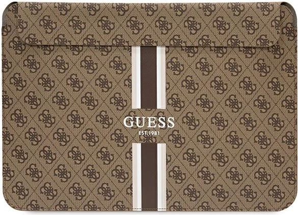 Mbështjellës laptopi Guess 4G Printed Stripes, deri 16", Kafe