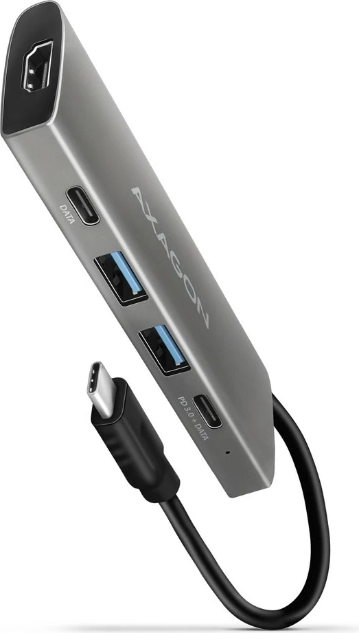 Kasë AXAGON HMC-5G21, Multiport USB Hub 5in1, 10Gbps, 2x USB-A + 2x USB-C + HDMI 4K/30Hz, PD 60W, Gri