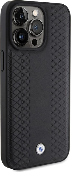 Mbështjellës BMW Leather Diamond Pattern për iPhone 15 Pro Max, i zi