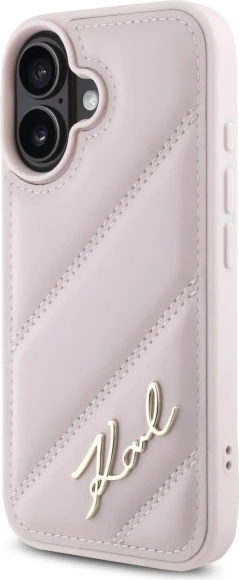 Mbështjellës Karl Lagerfeld Quilted Signature për iPhone 16, Rozë