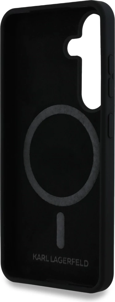 Mbështjellës Karl Lagerfeld Silicone Double Heads And Circle MagSafe për Samsung Galaxy S25 Plus, i zi