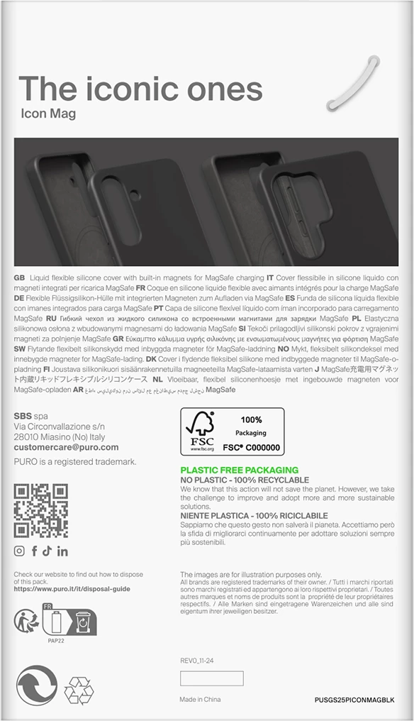 Mbështjellës Puro Icon Mag për Samsung Galaxy S25+, MagSafe, Silikon, Zi