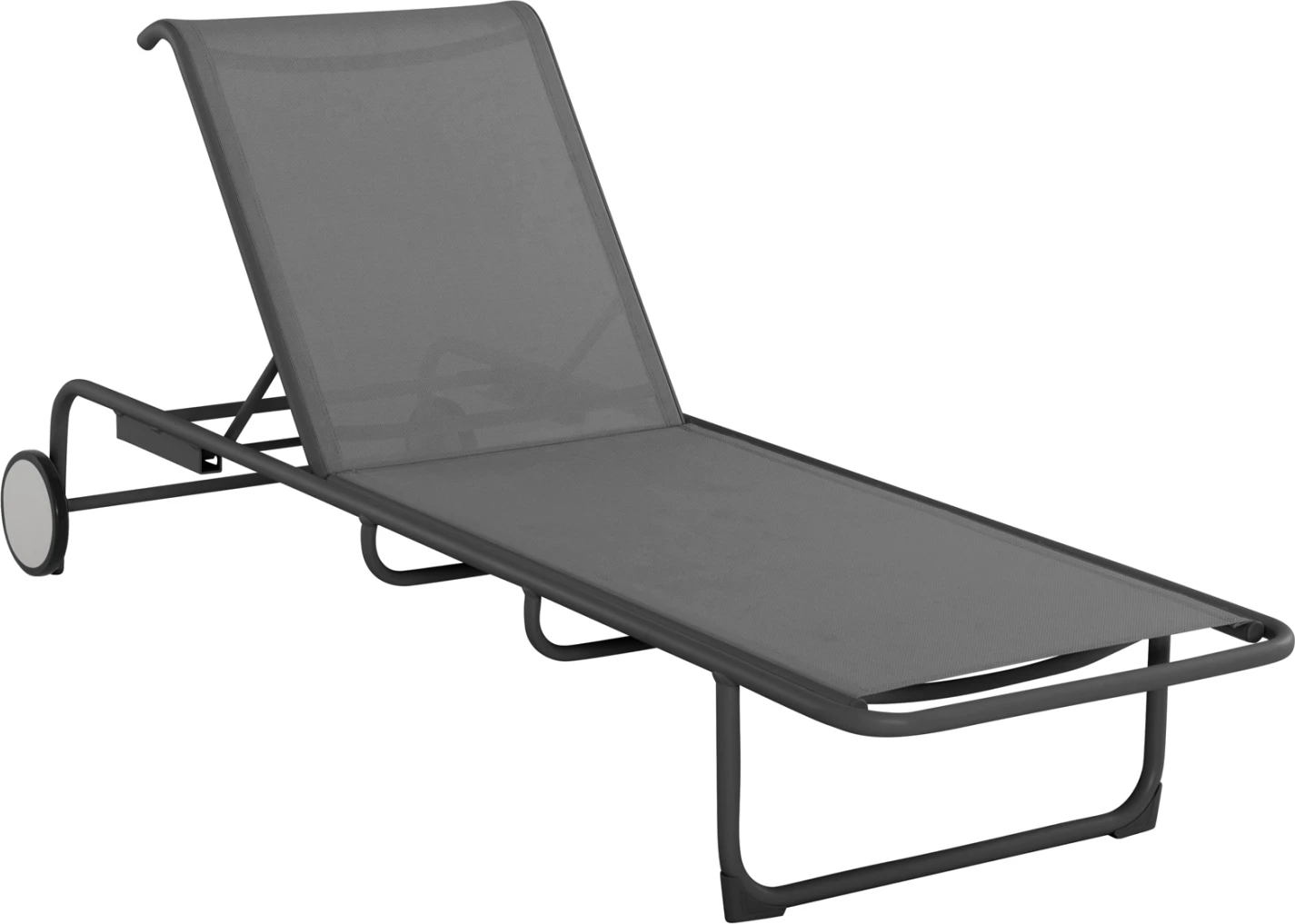 Shezlong alumini RIBEN me pëlhurë Teslin & rrota, ngjyrë gri, 210x78x91cm