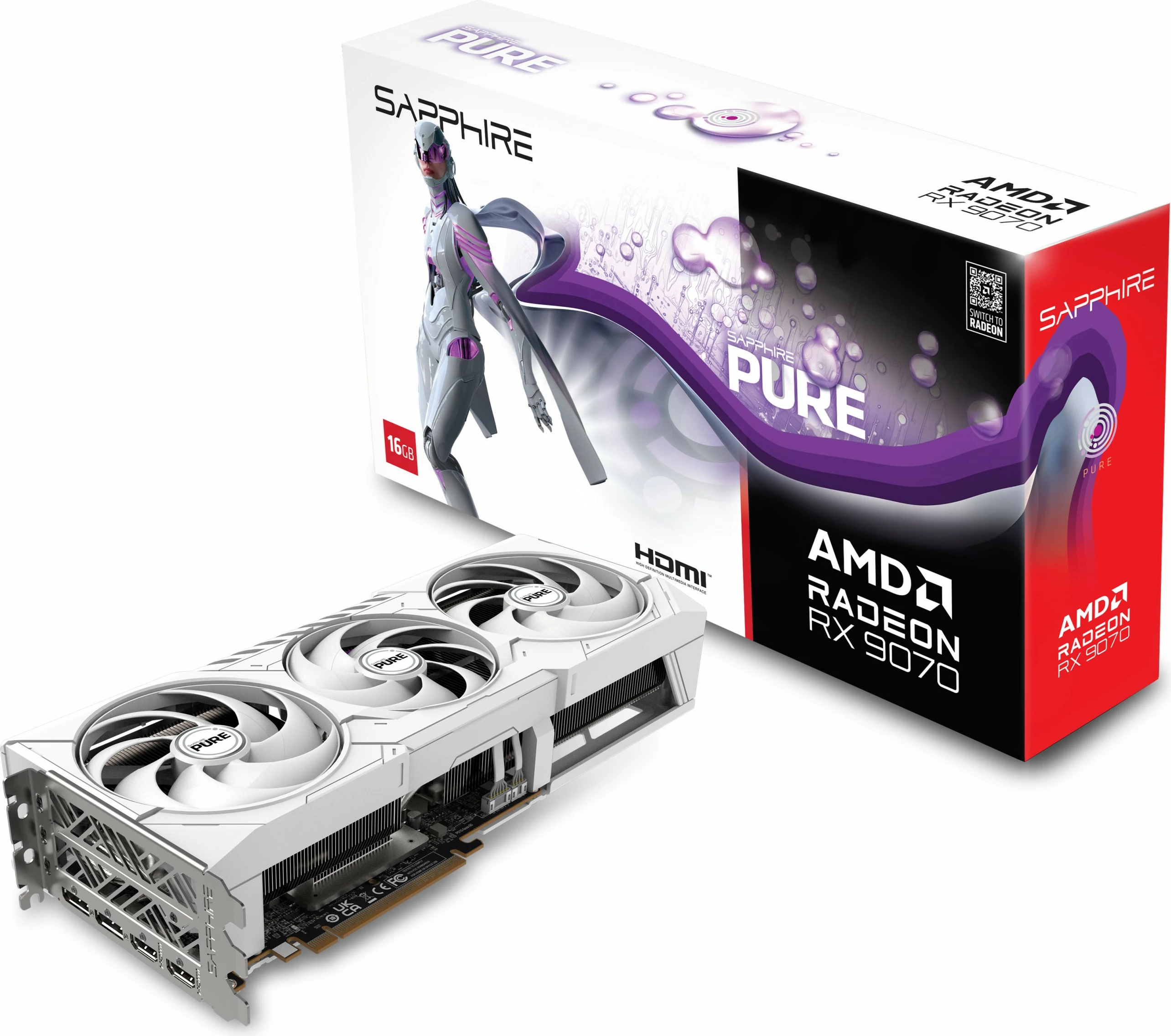 Kartelë grafike Sapphire PURE Radeon RX 9070, 16 GB, GDDR6, e bardhë