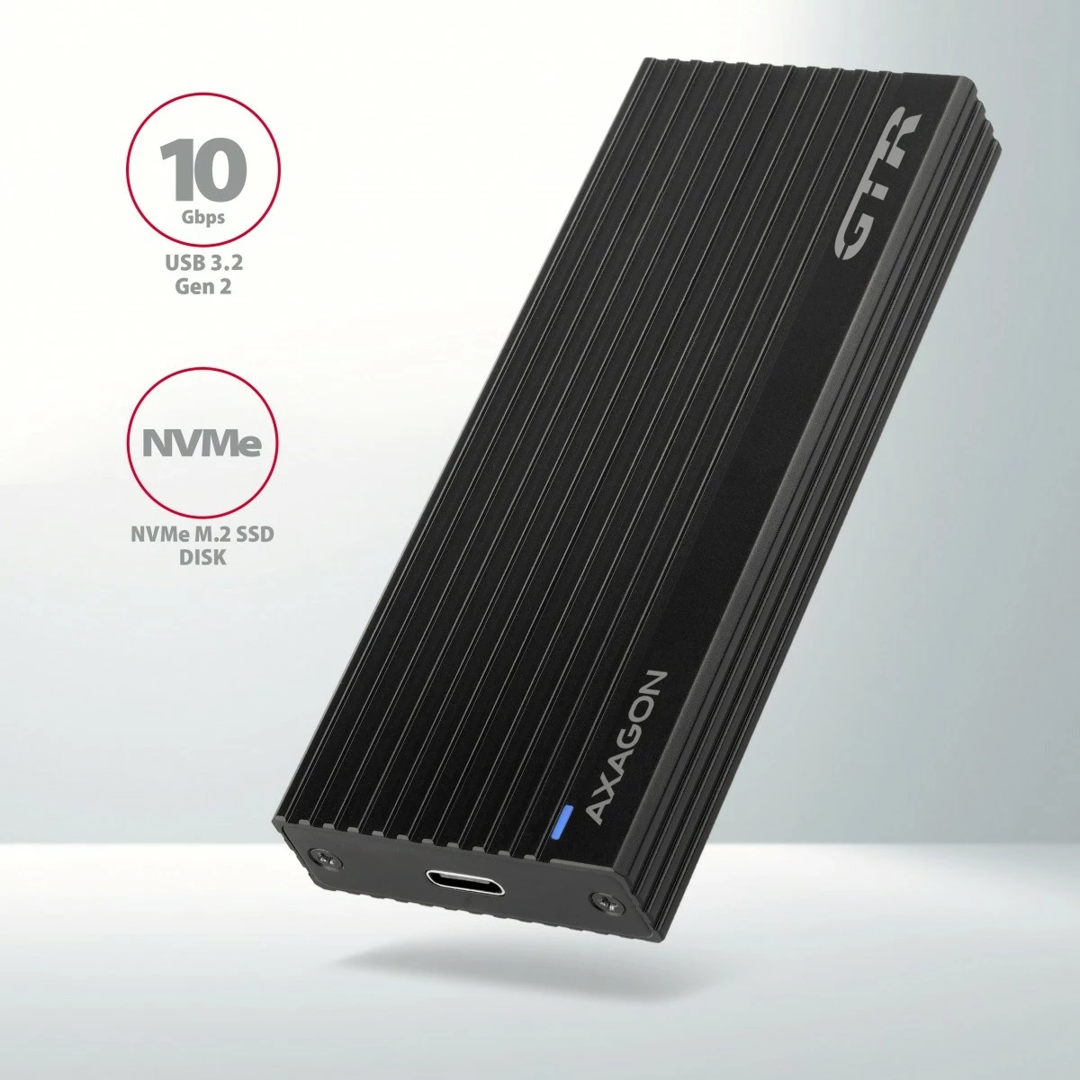 Kasë e jashtme AXAGON EEM2-GTR për NVMe M.2 SSD, USB-C 3.2 Gen 2, Alumini, E zezë