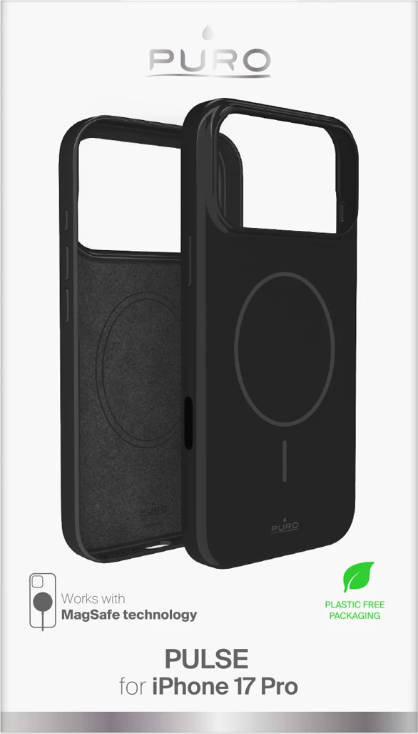 Mbështjellës Puro Pulse për iPhone 17 Pro, polikarbonat, i zi