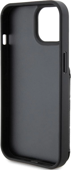 Mbështjellës Karl Lagerfeld Saffiano Cardslots & Stand Monogram Ikonik Patch për iPhone 15, i zi