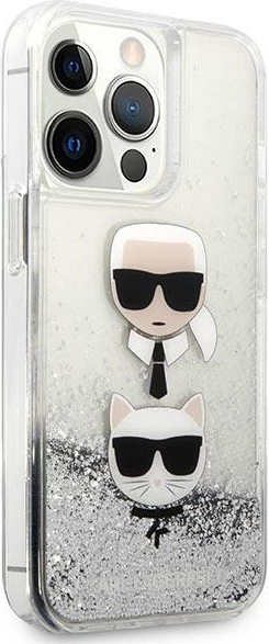 Mbështjellës Karl Lagerfeld KLHCP13LKICGLS për iPhone 13/13 Pro 6.1", hardcase, Liquid Glitter, argjendtë