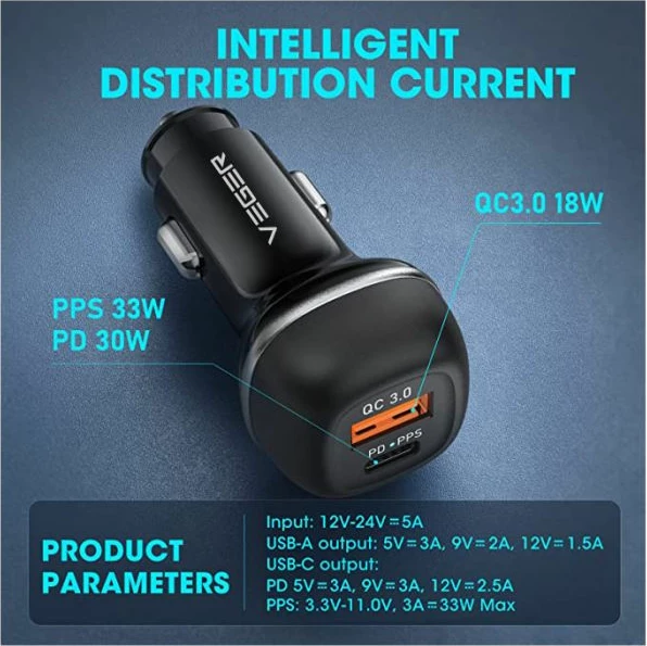 Karikues makine VEGER CC62-1A1C 51W USB-A + USB-C PD/QC3.0, i zi