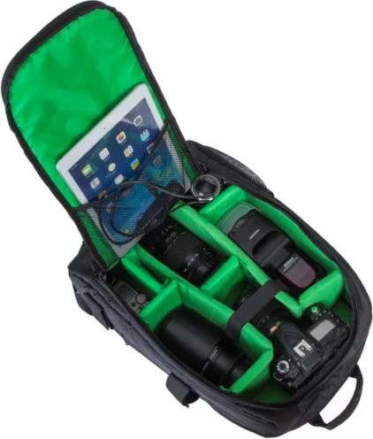 çantë shpine për kamera RIVACASE SLR 7490 PS, për DSLR + 3-4 lente, ndarje laptopi 15.6\", e zezë