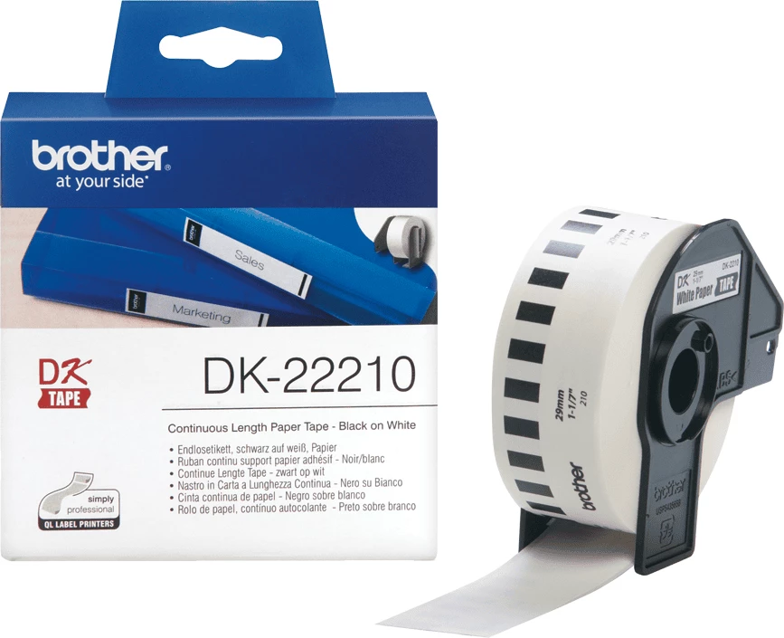 Rrotull letre etiketuese, Brother DK-22210 29mm x 30.48m, e bardhë