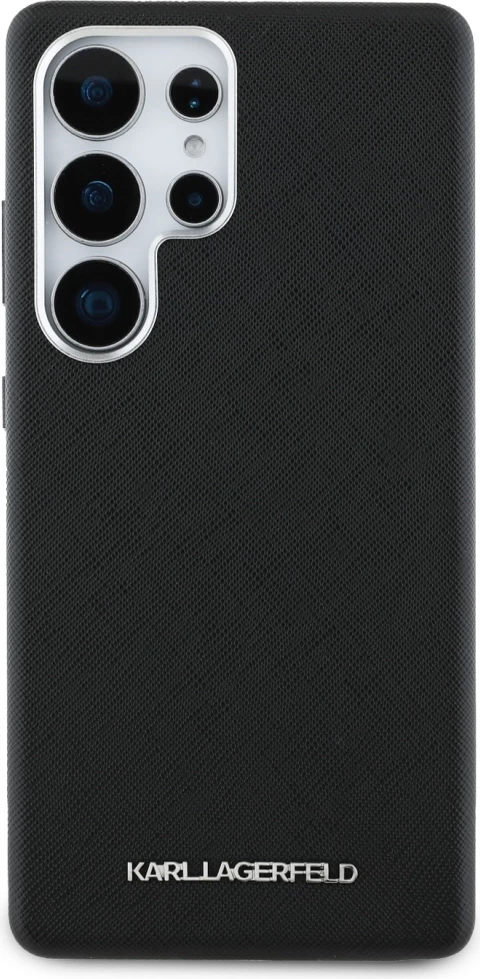 Mbështjellës Karl Lagerfeld Saffiano Full Wrapped Elongated Metal Logo MagSafe për Samsung Galaxy S25 Ultra, Zi