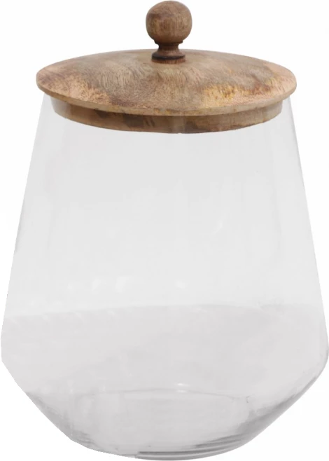 Kavanoz ruajtës me kapak, xham transparent, kapak druri natyral, 18x18x26cm