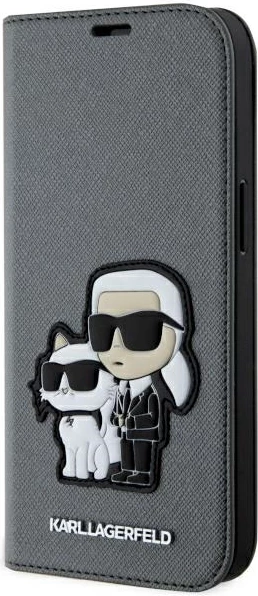 Mbështjellës Karl Lagerfeld KLBKP14SSANKCPG për iPhone 14 6.1", Saffiano Karl & Choupette, argjendtë