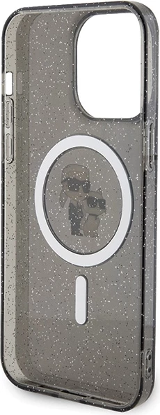 Mbështjellës Karl Lagerfeld Karl&Choupette Glitter MagSafe për iPhone 15 Pro Max, zi