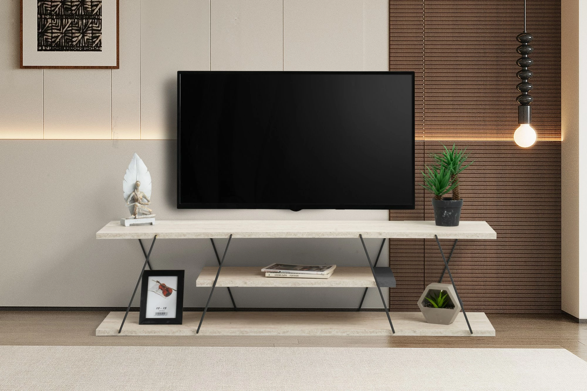 Komodë TV Hanah Home, Canaz, e zezë-travertinë