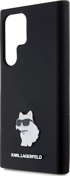 Mbështjellës Karl Lagerfeld Silicone Choupette Metal Pin për Samsung Galaxy S23 Ultra, i zi