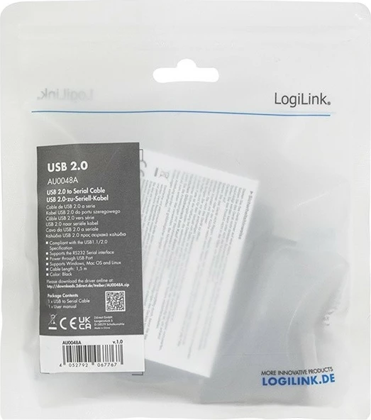 Adapter USB në DB9 Serial LogiLink AU0048A, 1.5m, i zi
