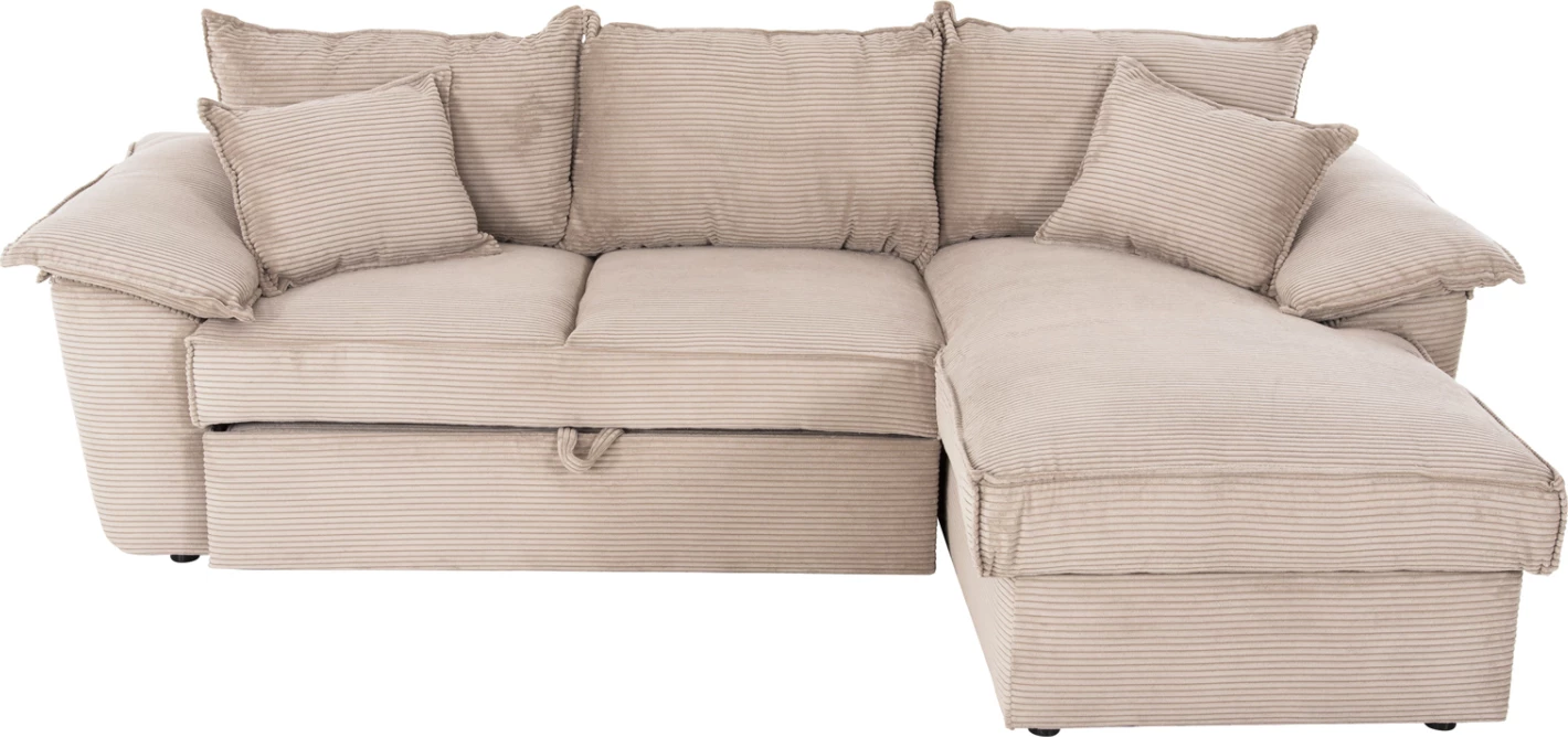 Divan qoshe me shtrat dhe hapësirë ruajtjeje ALDO FH3276.01R, pëlhurë bezhë, 256x91-159x87H cm