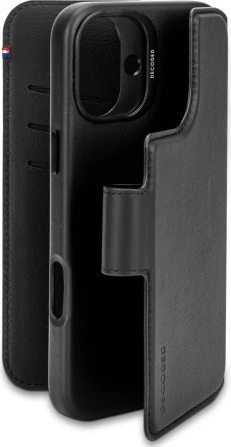 Mbështjellës Decoded për iPhone 16 Plus me portofol të ndashëm, MagSafe, Lëkurë, E zezë