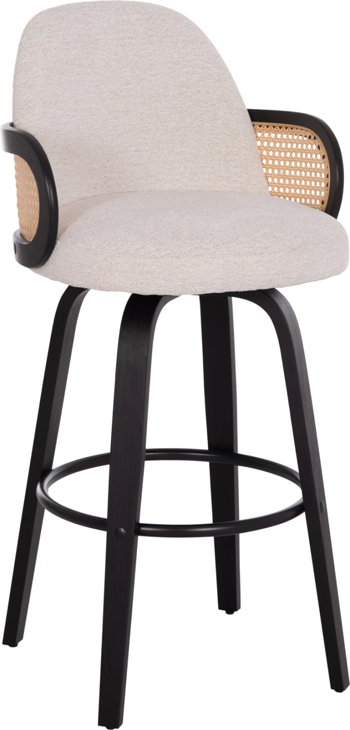 Karrige për bar rrotulluese BECKER, dru i zi, stof ecru, set prej 2 copë, 50x52x100cm