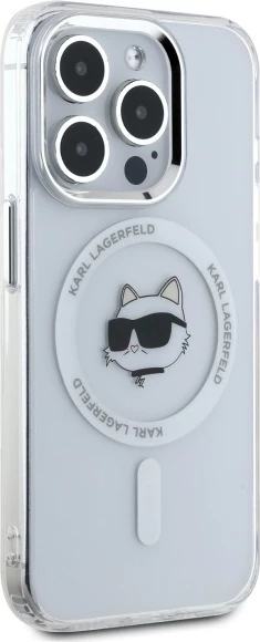 Mbështjellës Karl Lagerfeld IML Metal Choupette Head MagSafe për iPhone 15 Pro Max, Bardhë