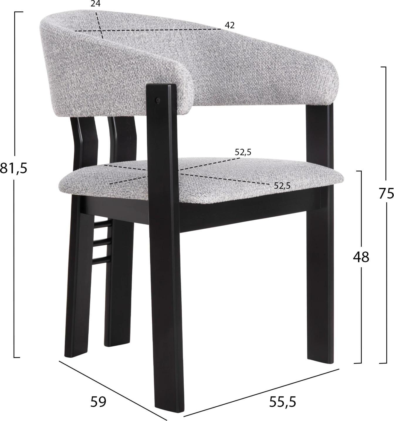 Karrige për ngrënie ZARRA FH9970.02 dru gome ngjyrë zezë-gri e lehtë 55,5x59x81,5Hcm., set prej 2 copë