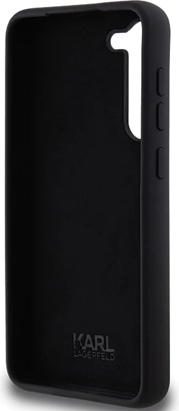 Mbështjellës Karl Lagerfeld Silicone Karl & Choupette Metal Pin për Samsung Galaxy S23+, i zi