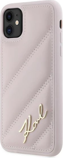 Mbështjellës Karl Lagerfeld Diagonal Quilted Script për iPhone 11/XR, Rozë